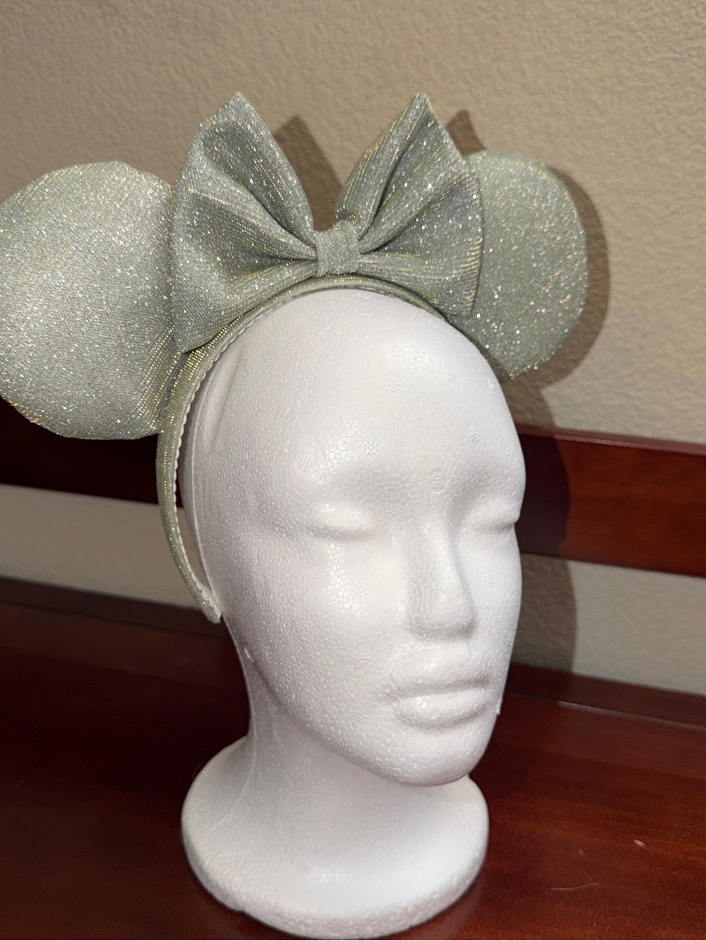 Sparkle Mouse Ear Headband with Bow - Pale Green